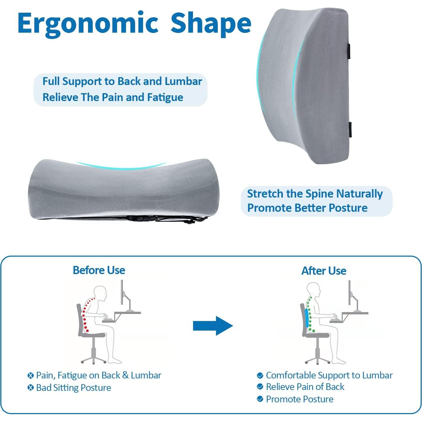 Almohada Lumbar SAIREIDER Espuma Viscoelástica Ajustable Gris