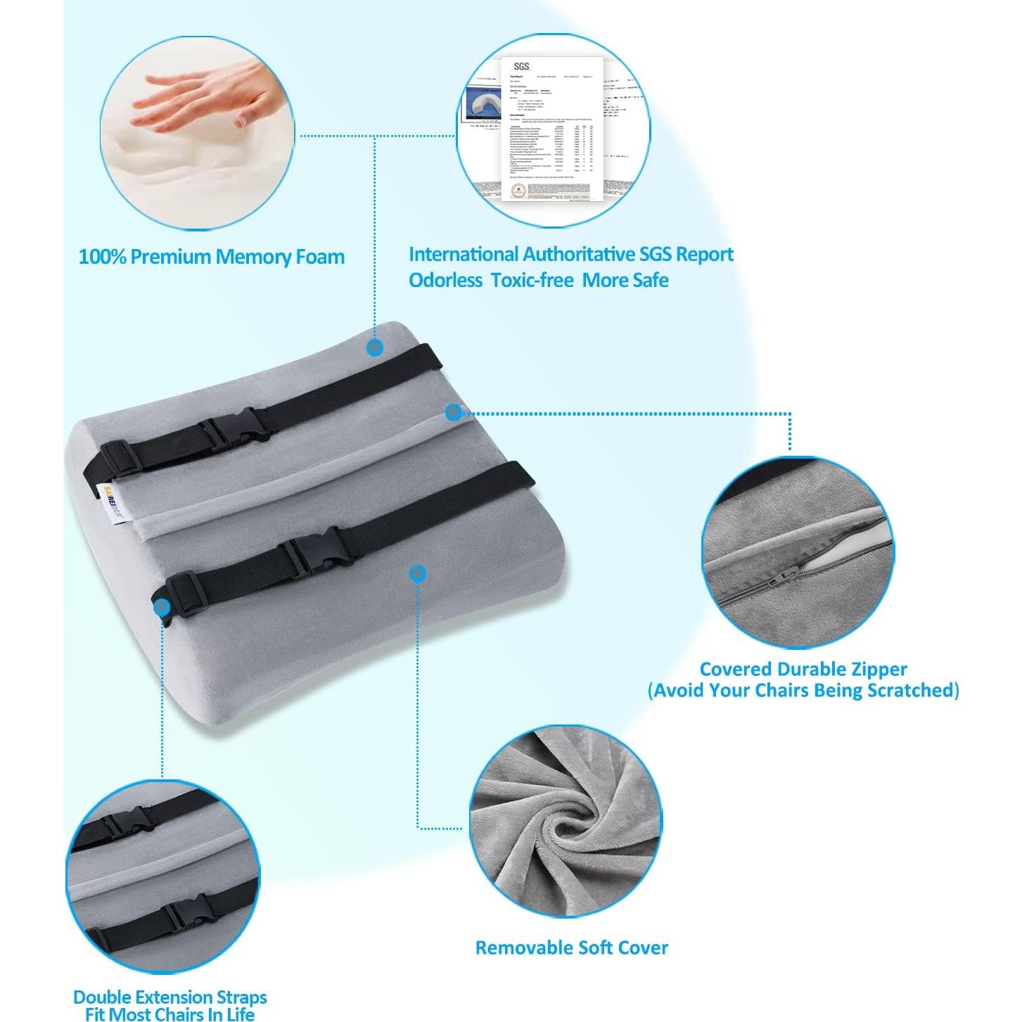 Almohada Lumbar SAIREIDER Espuma Viscoelástica Ajustable Gris