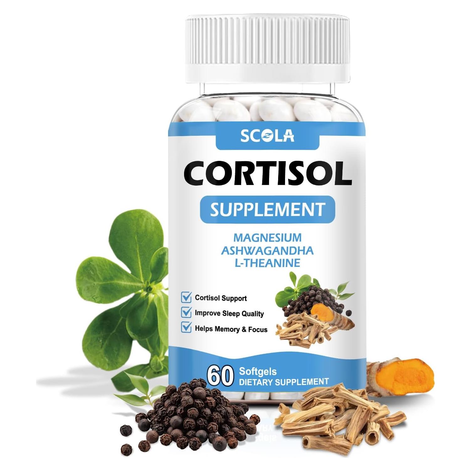 Suplemento de Cortisol SCOLA con Magnesio y Ashwagandha 60 Cápsulas