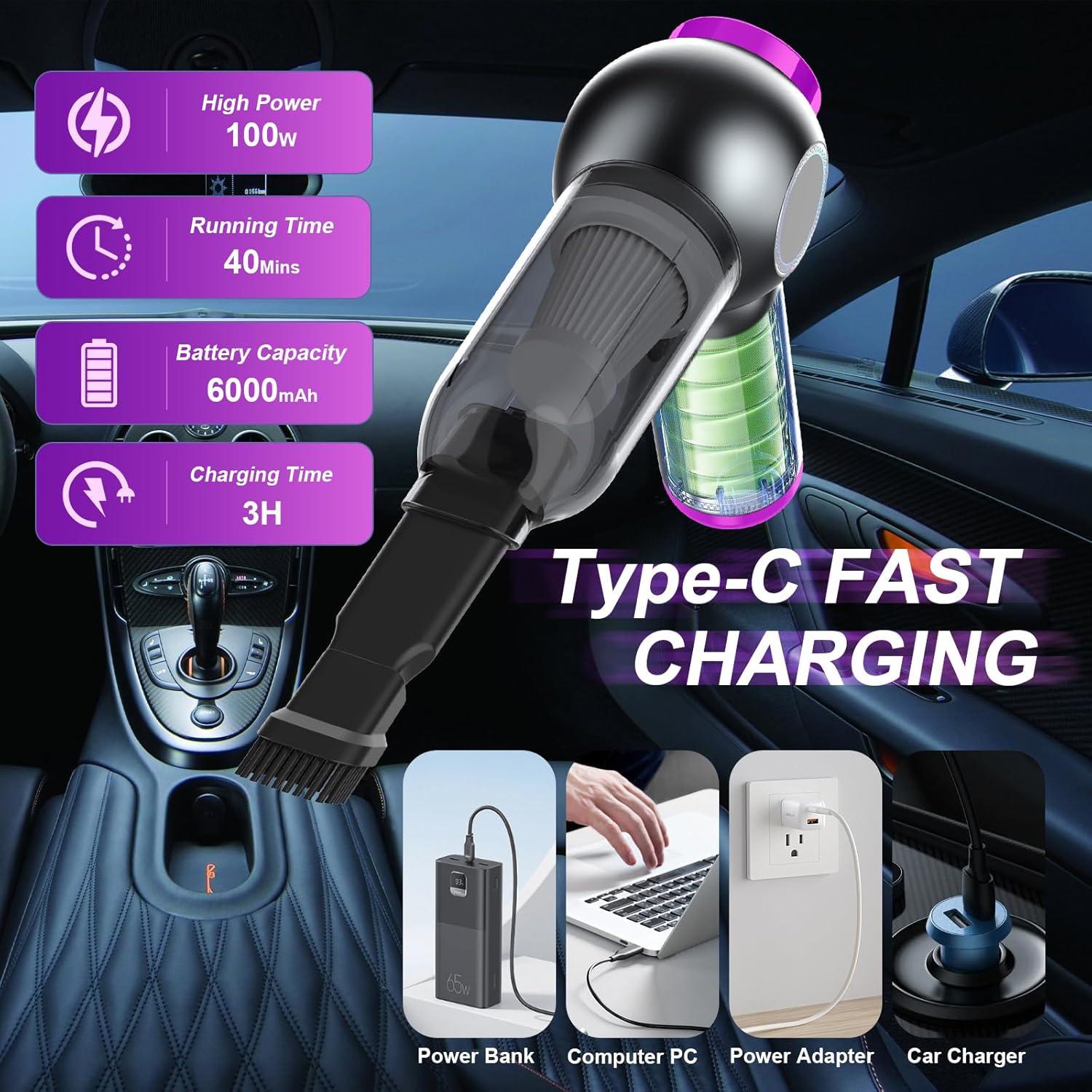 Aspiradora de Mano Inalámbrica Mozeyerh 20000Pa 4 en 1 Púrpura