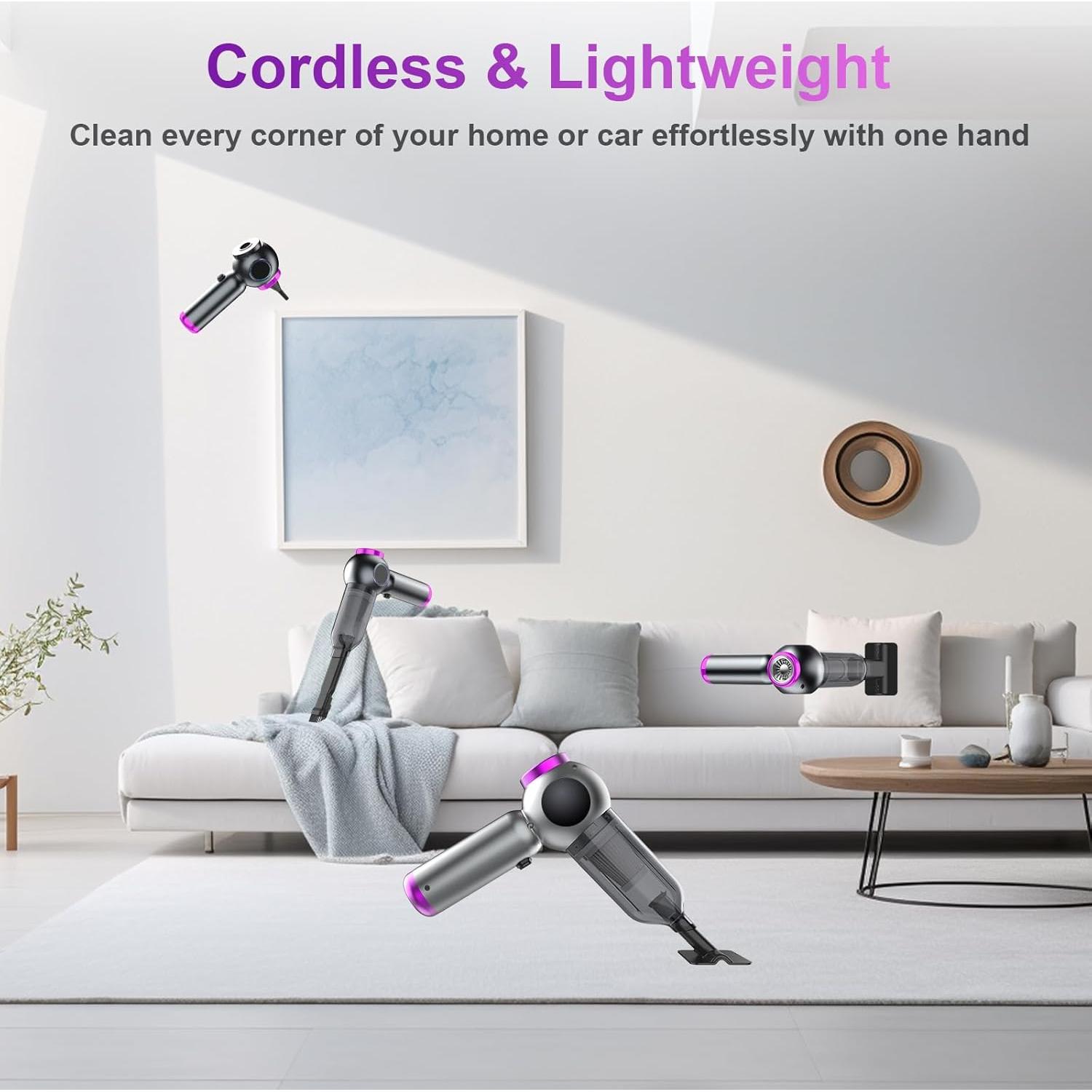 Aspiradora de Mano Inalámbrica Mozeyerh 20000Pa 4 en 1 Púrpura