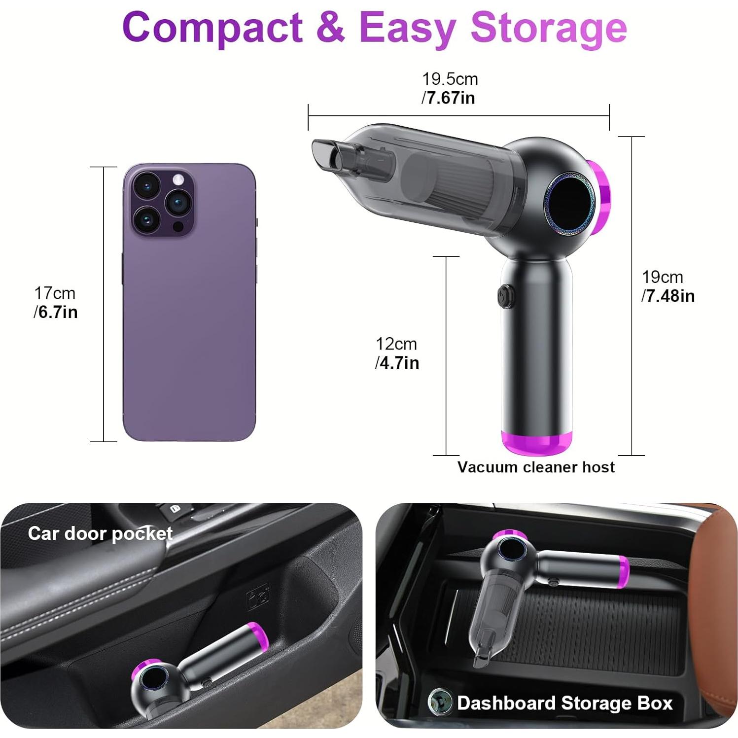 Aspiradora de Mano Inalámbrica Mozeyerh 20000Pa 4 en 1 Púrpura