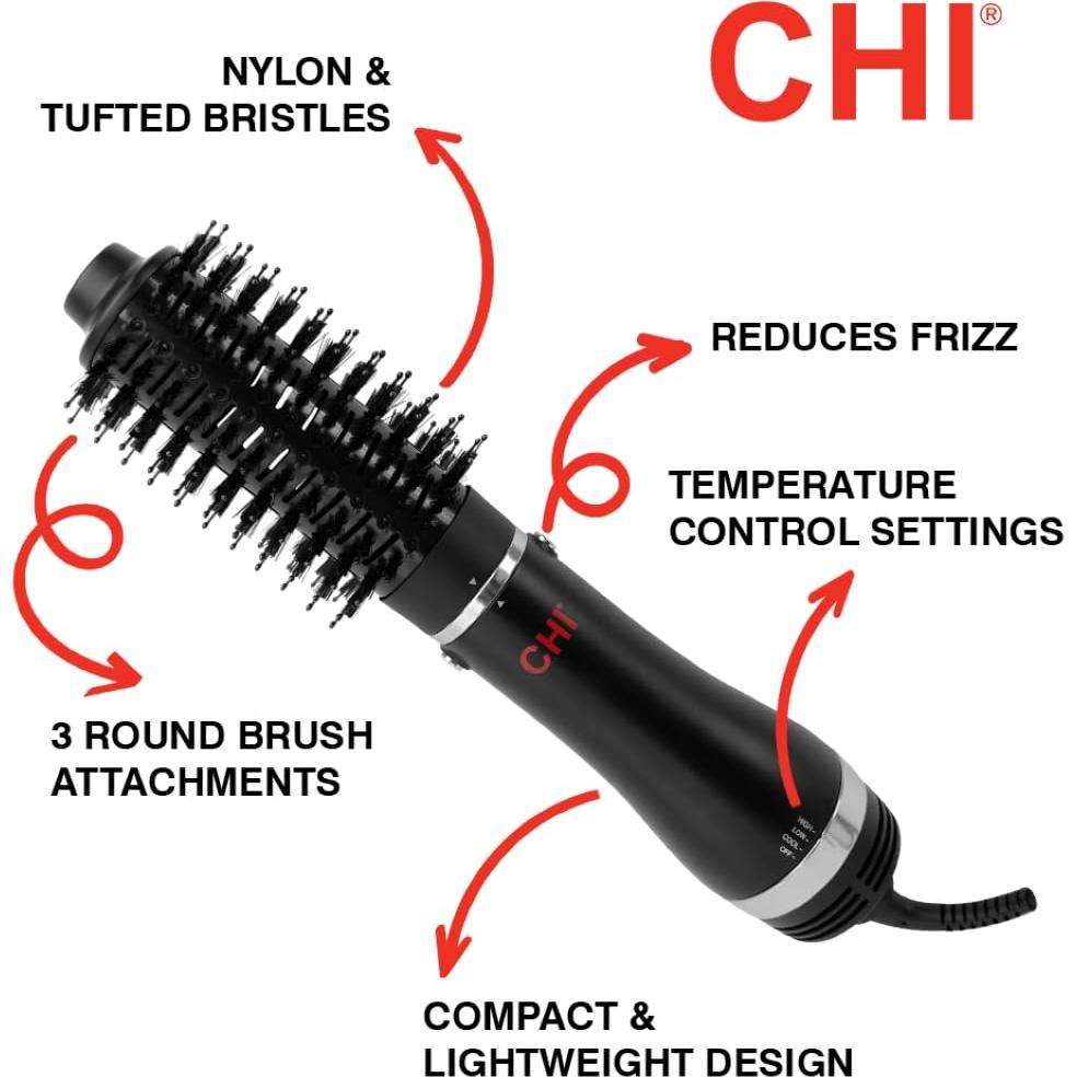 Cepillo Secador de Pelo CHI 3-en-1 con 3 Cabezas Intercambiables