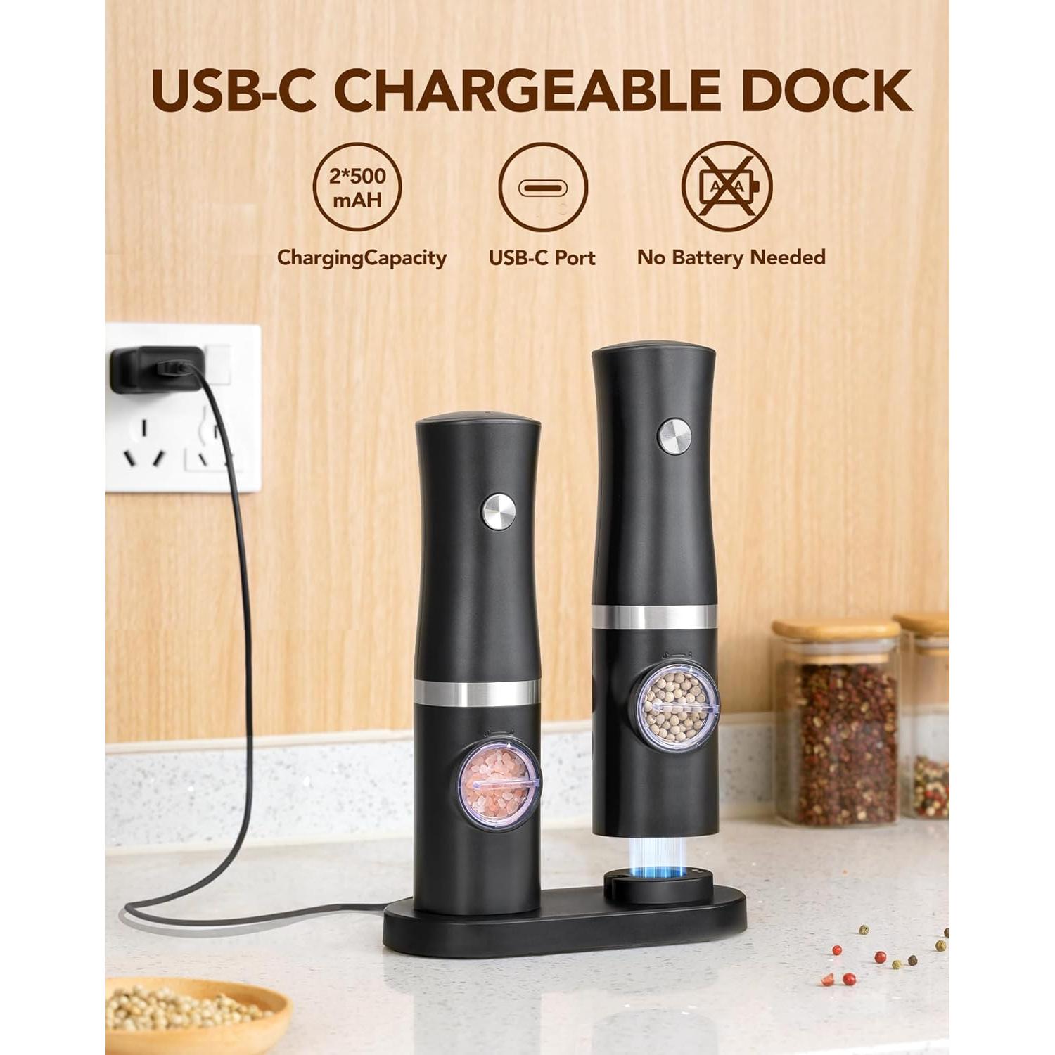 Juego de Molinillos Eléctricos de Sal y Pimienta Sangcon 2 Piezas