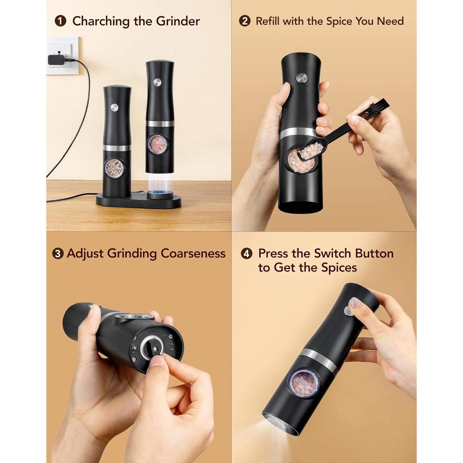 Juego de Molinillos Eléctricos de Sal y Pimienta Sangcon 2 Piezas