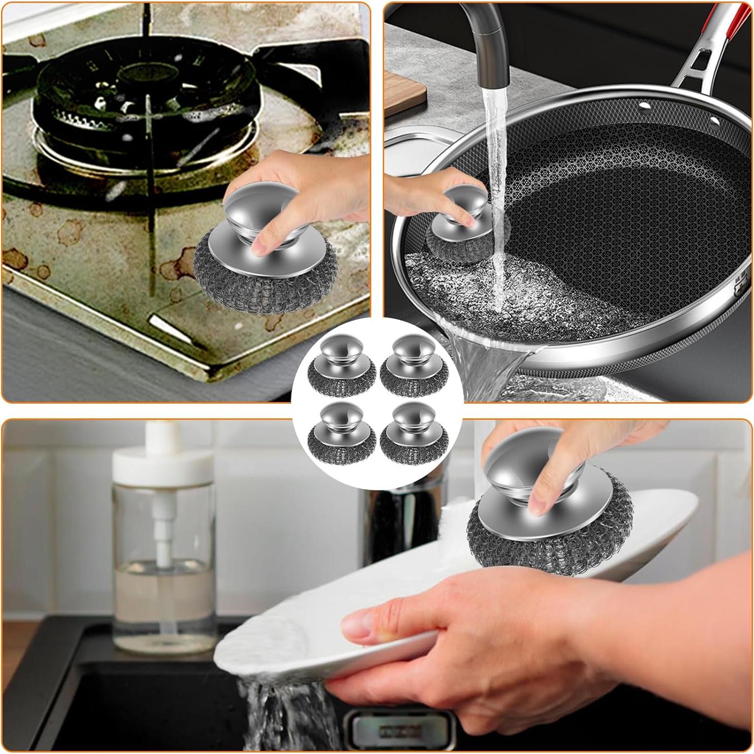 Juego de 4 estropajos de acero inoxidable YMKWZ 10 cm