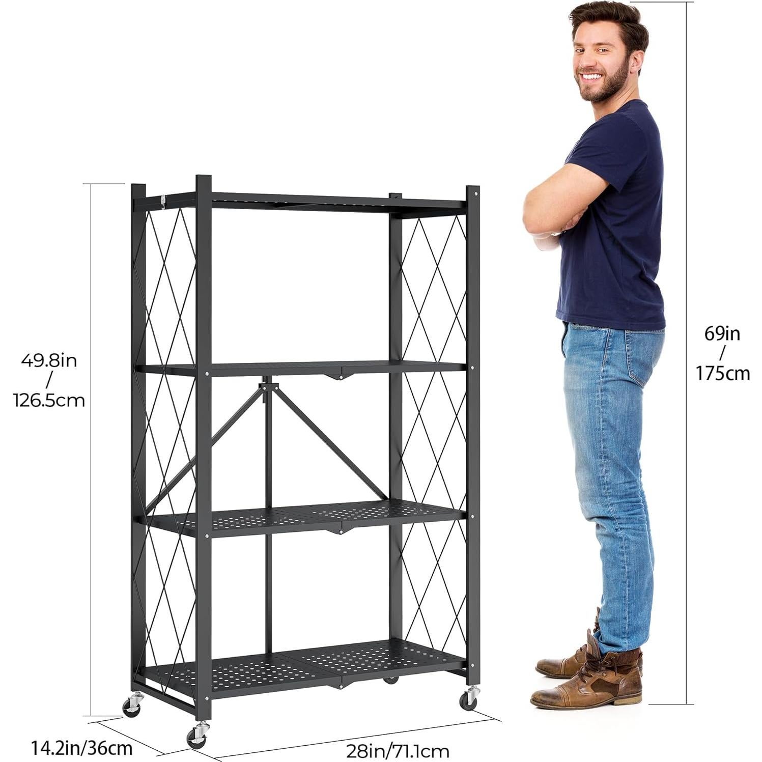 Estante Plegable SKONYON 4 Niveles con Ruedas 272 kg