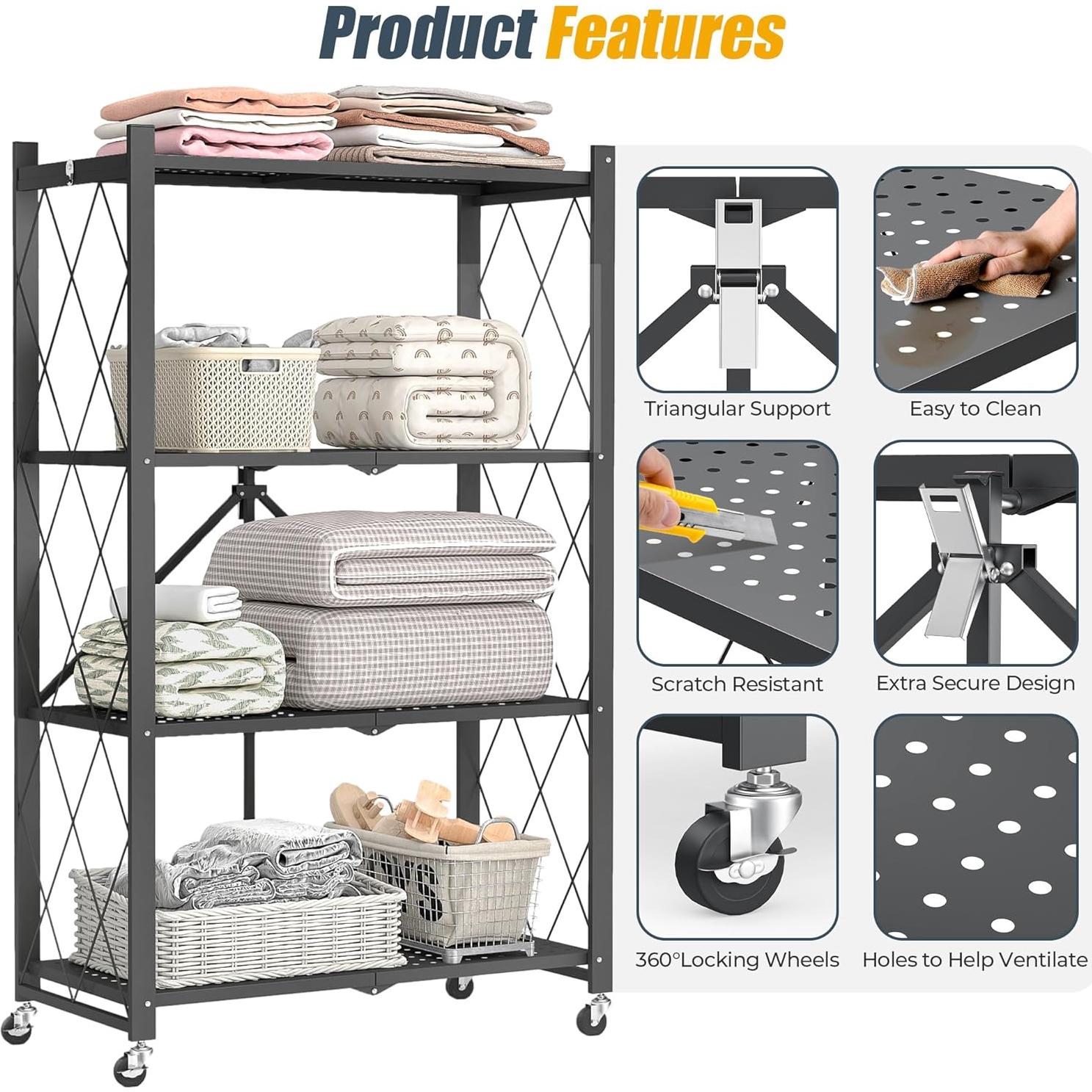 Estante Plegable SKONYON 4 Niveles con Ruedas 272 kg