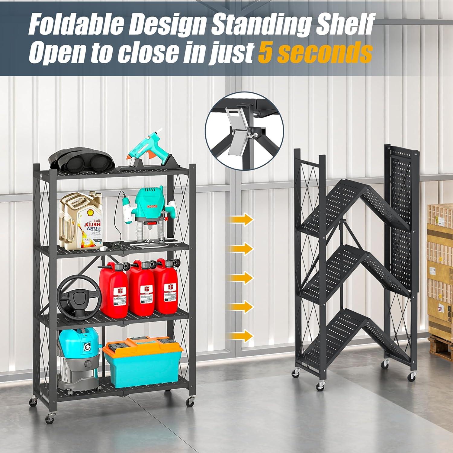 Estante Plegable SKONYON 4 Niveles con Ruedas 272 kg