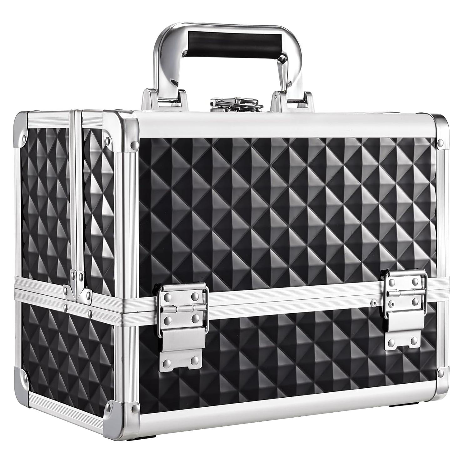 Caja de Maquillaje Joligrace Negra con Espejo y 3 Bandejas 29.5 cm