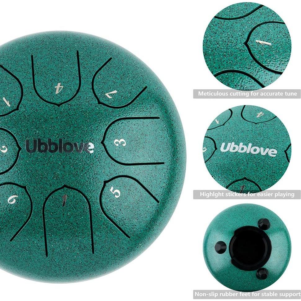 Tambor de Lengua de Acero Ubblove 8 Notas 15 cm Clave de C Verde