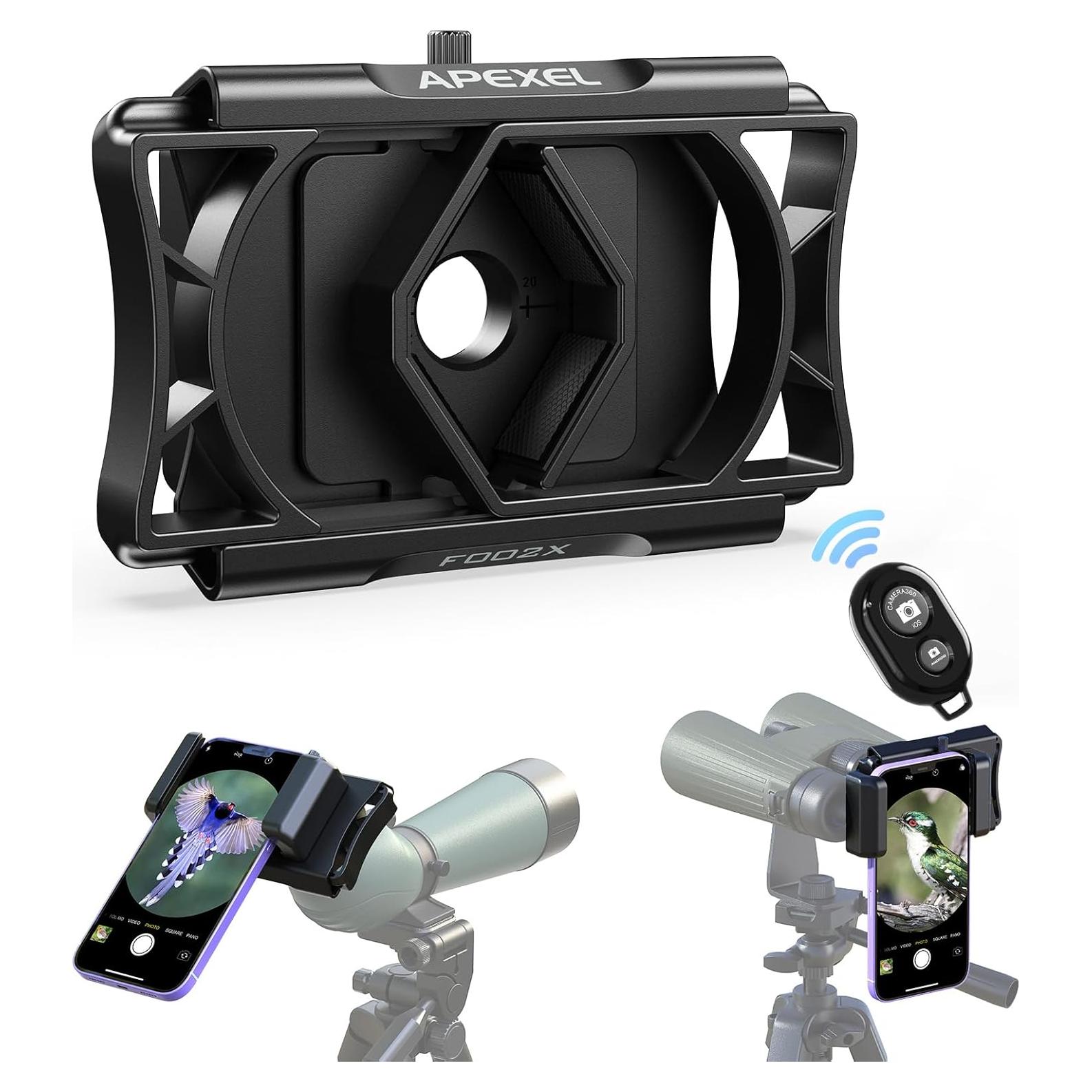 Adaptador de Teléfono APEXEL 360° para Telescopio y Monocular
