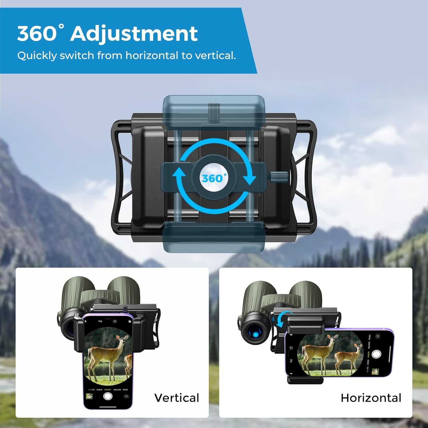 Adaptador de Teléfono APEXEL 360° para Telescopio y Monocular