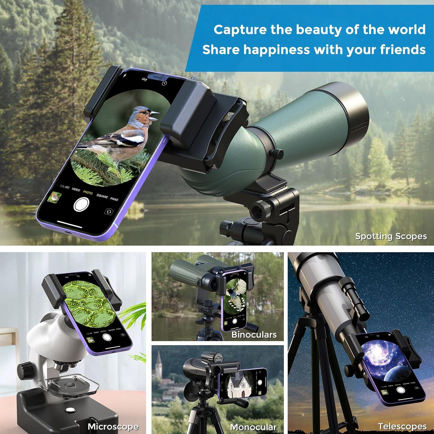 Adaptador de Teléfono APEXEL 360° para Telescopio y Monocular