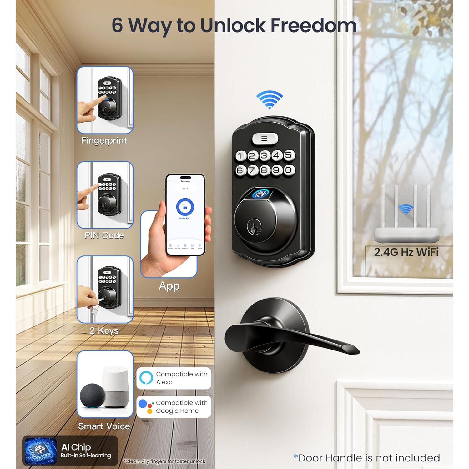 Cerradura Inteligente Veise VE012W WiFi, Control Remoto, Auto-Bloqueo