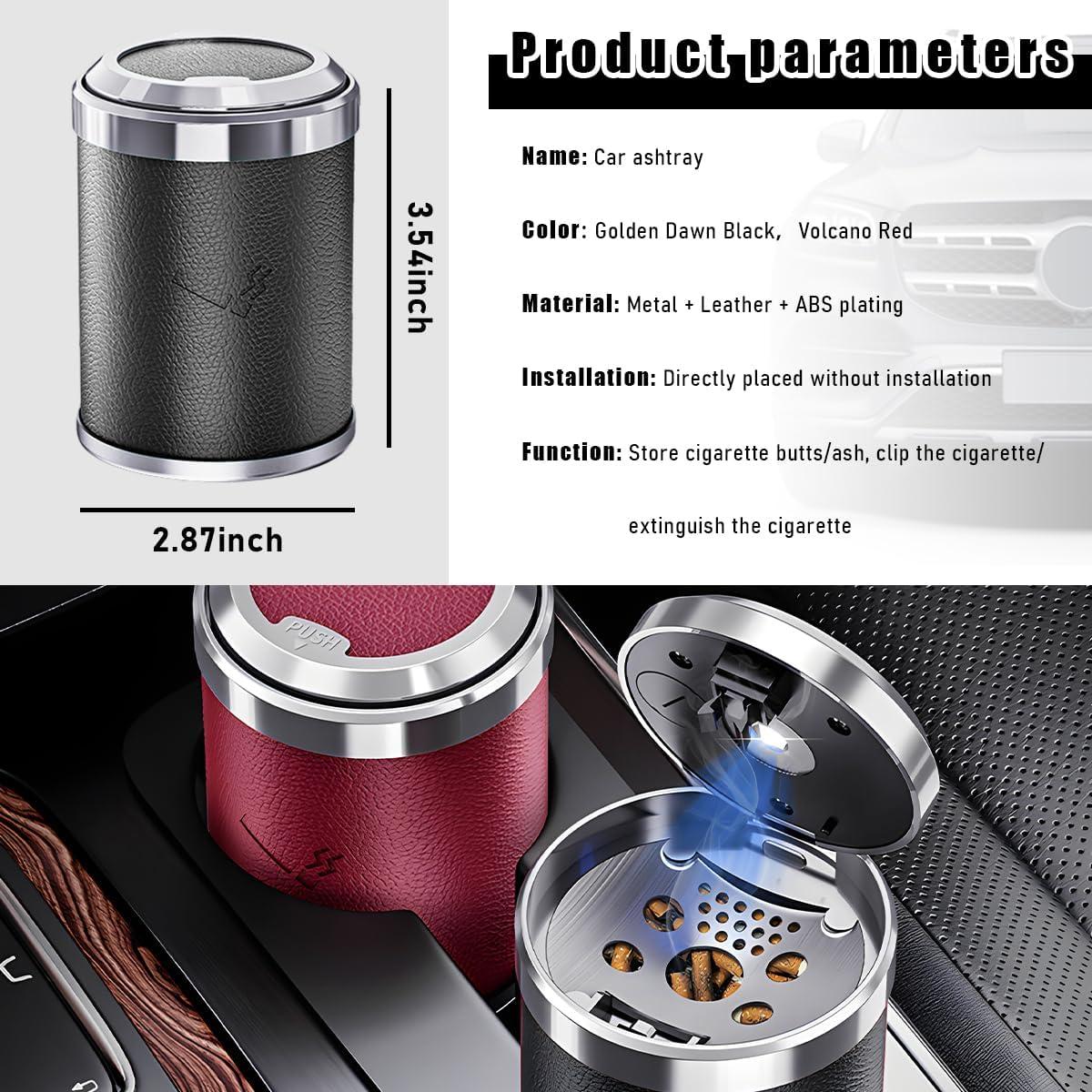 Cenicero de coche Gasedin con tapa y luz LED azul - Negro