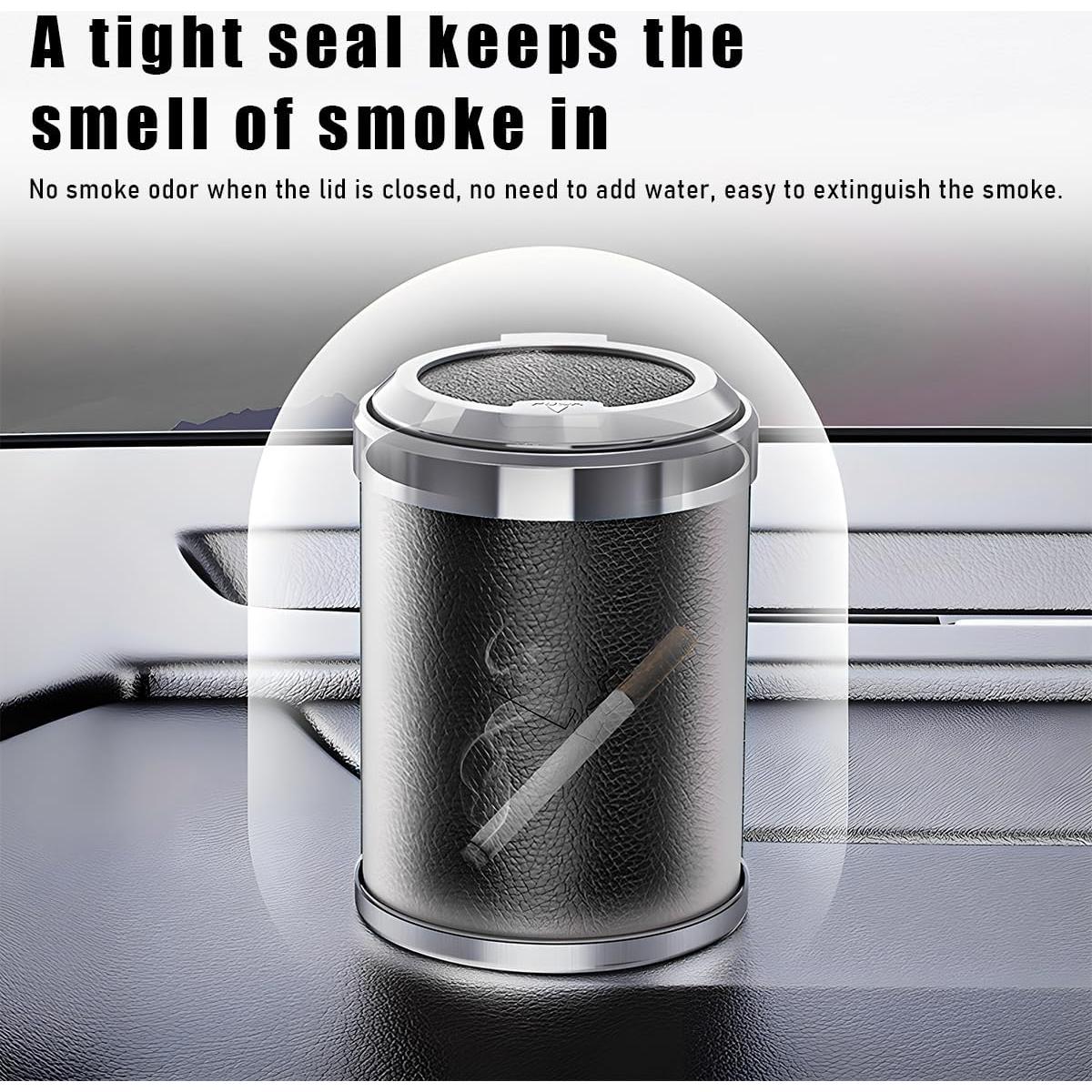 Cenicero de coche Gasedin con tapa y luz LED azul - Negro