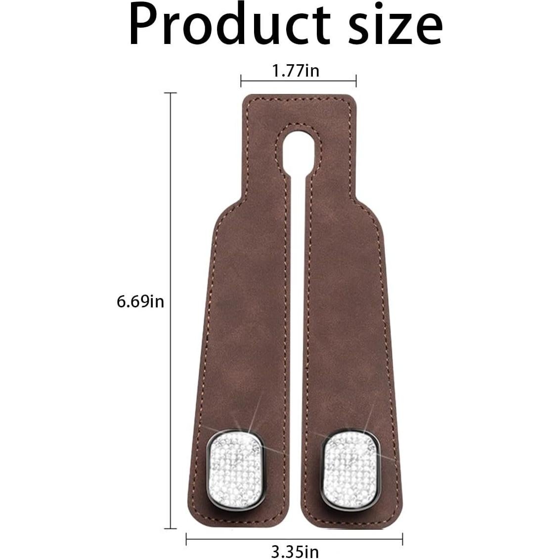 2PCS Bling Car Seat Headrest Hook, Crystal Rhinestone Vehicle Seat Back Storage Hanger for Coats Grocery Handbag, Diamond Auto Interior Organization Hook, Universal for Most Cars (Dark Brown)