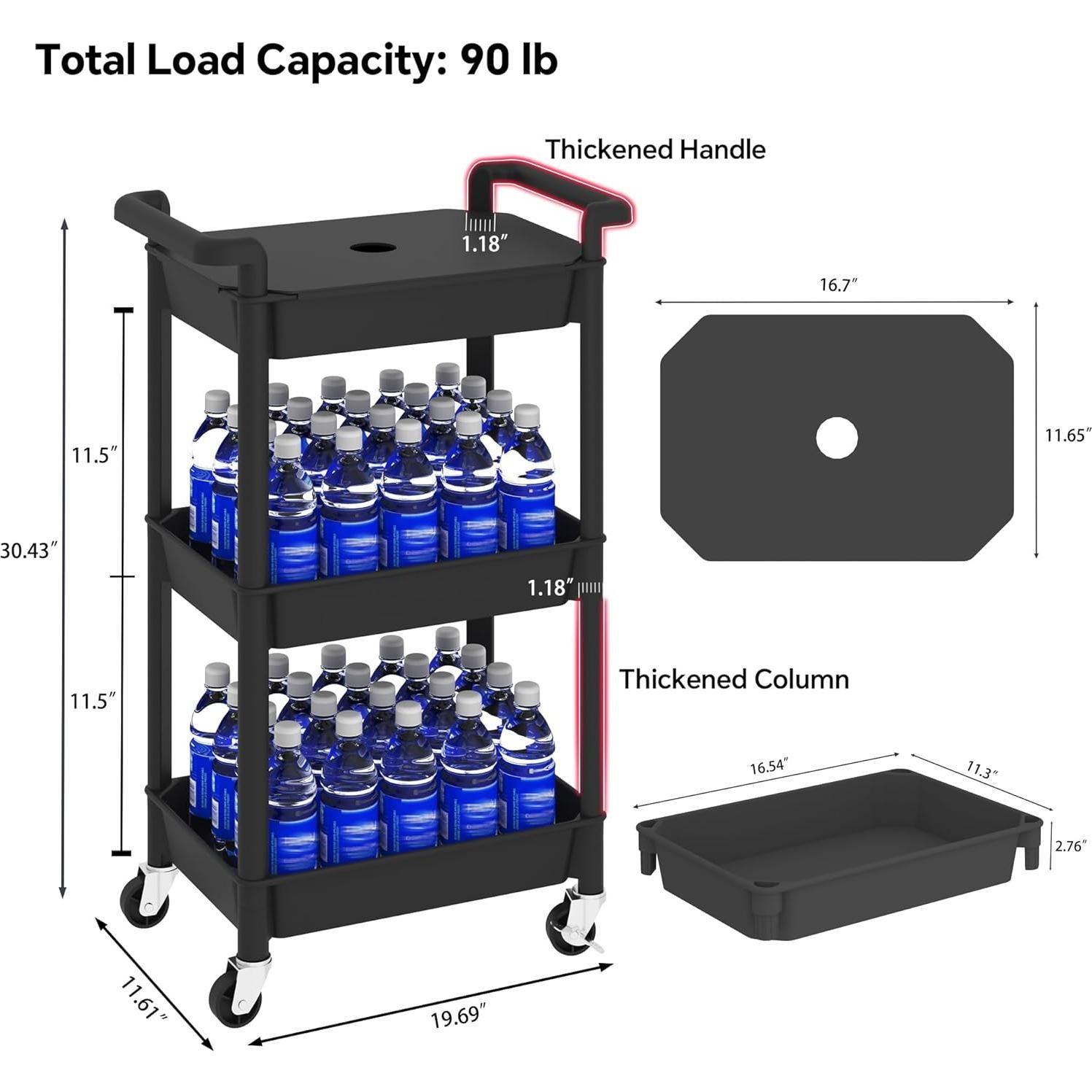 Carro Rodante de Utilidad Steehoom 3 Niveles Negro