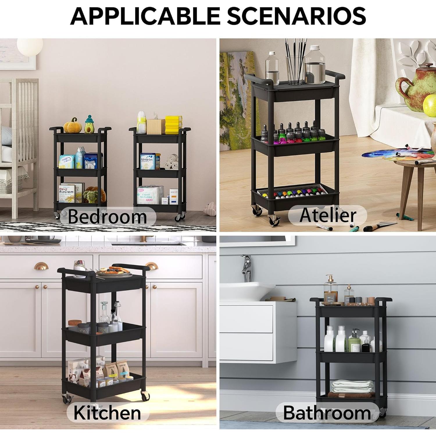 Carro Rodante de Utilidad Steehoom 3 Niveles Negro