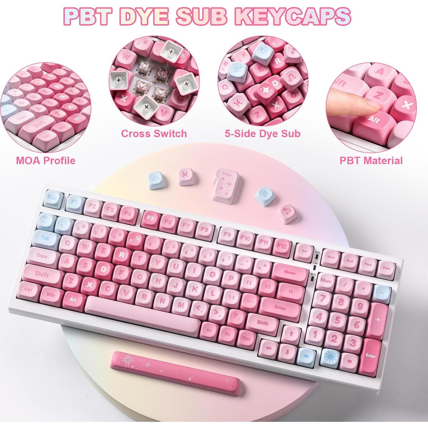 Conjunto de Teclas MOA YUNZII 140 PBT Rosa para Teclado Mecánico