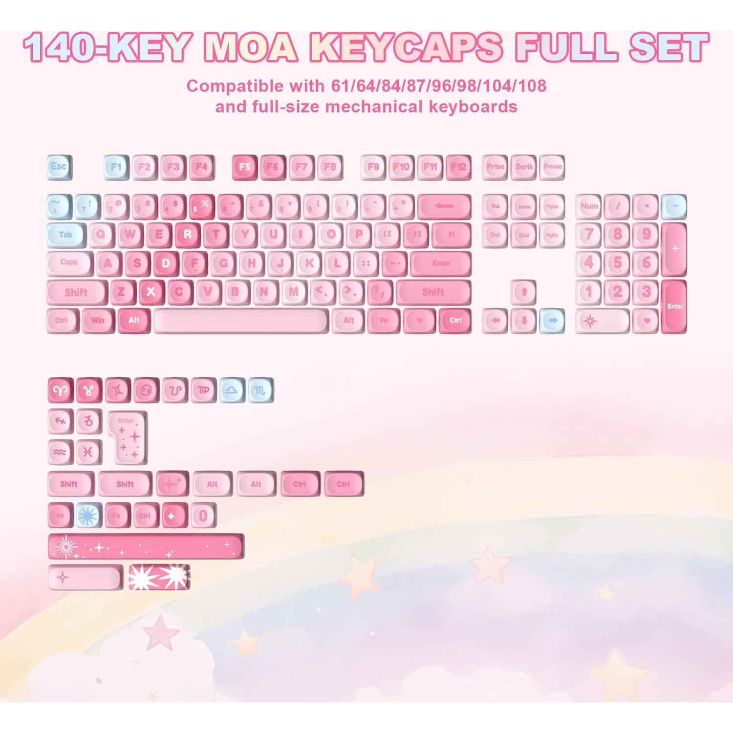 Conjunto de Teclas MOA YUNZII 140 PBT Rosa para Teclado Mecánico