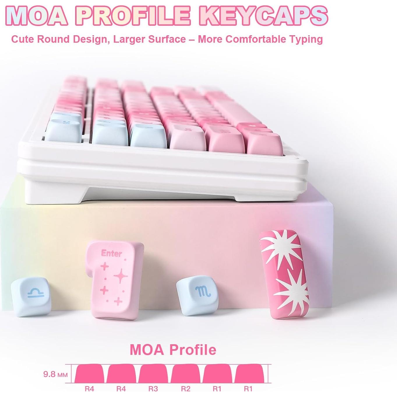 Conjunto de Teclas MOA YUNZII 140 PBT Rosa para Teclado Mecánico