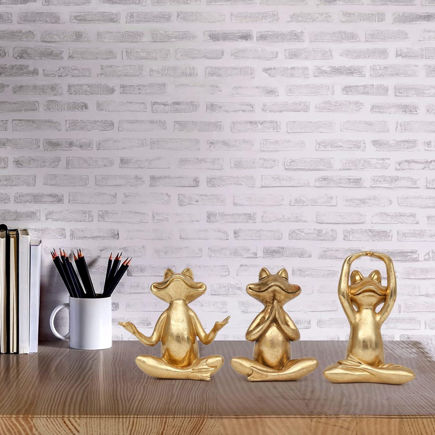 Set de 3 Estatuas de Rana Dorada para Decoración Zen 9.4cm
