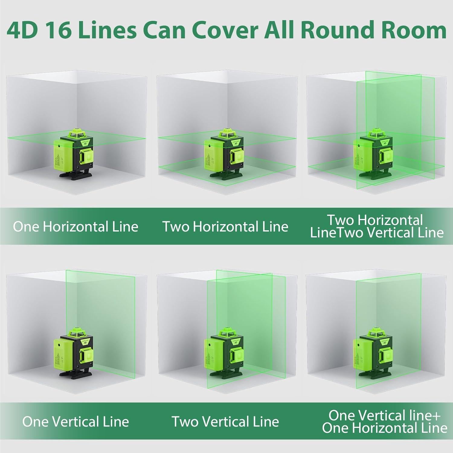 Nivel Láser 360 Autonivelante Olubfdh Verde 4D con Control Remoto