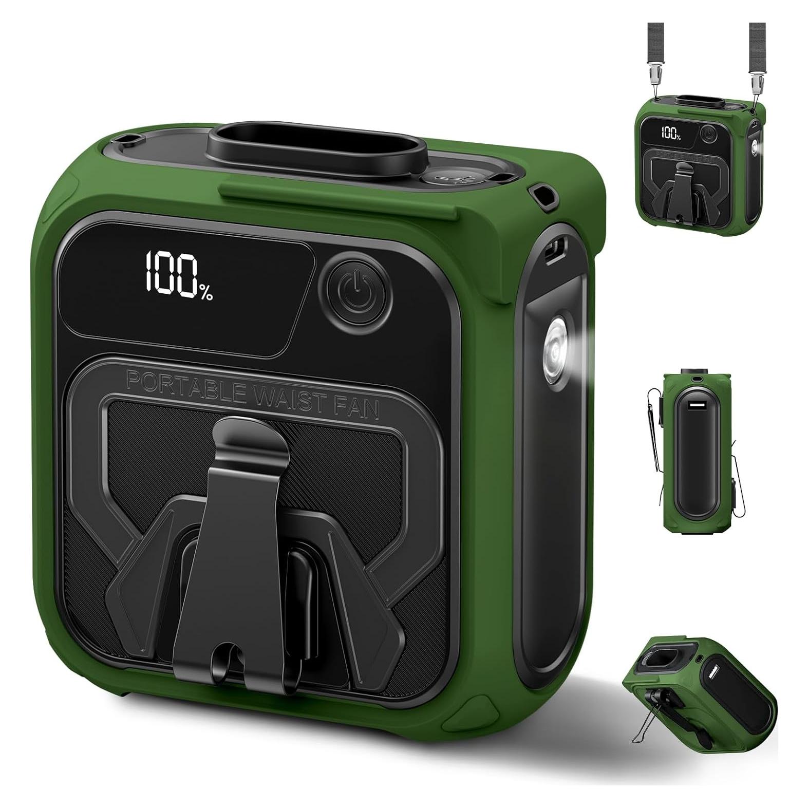 Ventilador Portátil de Cintura Joeyrras 10000mAh Verde 5 Velocidades