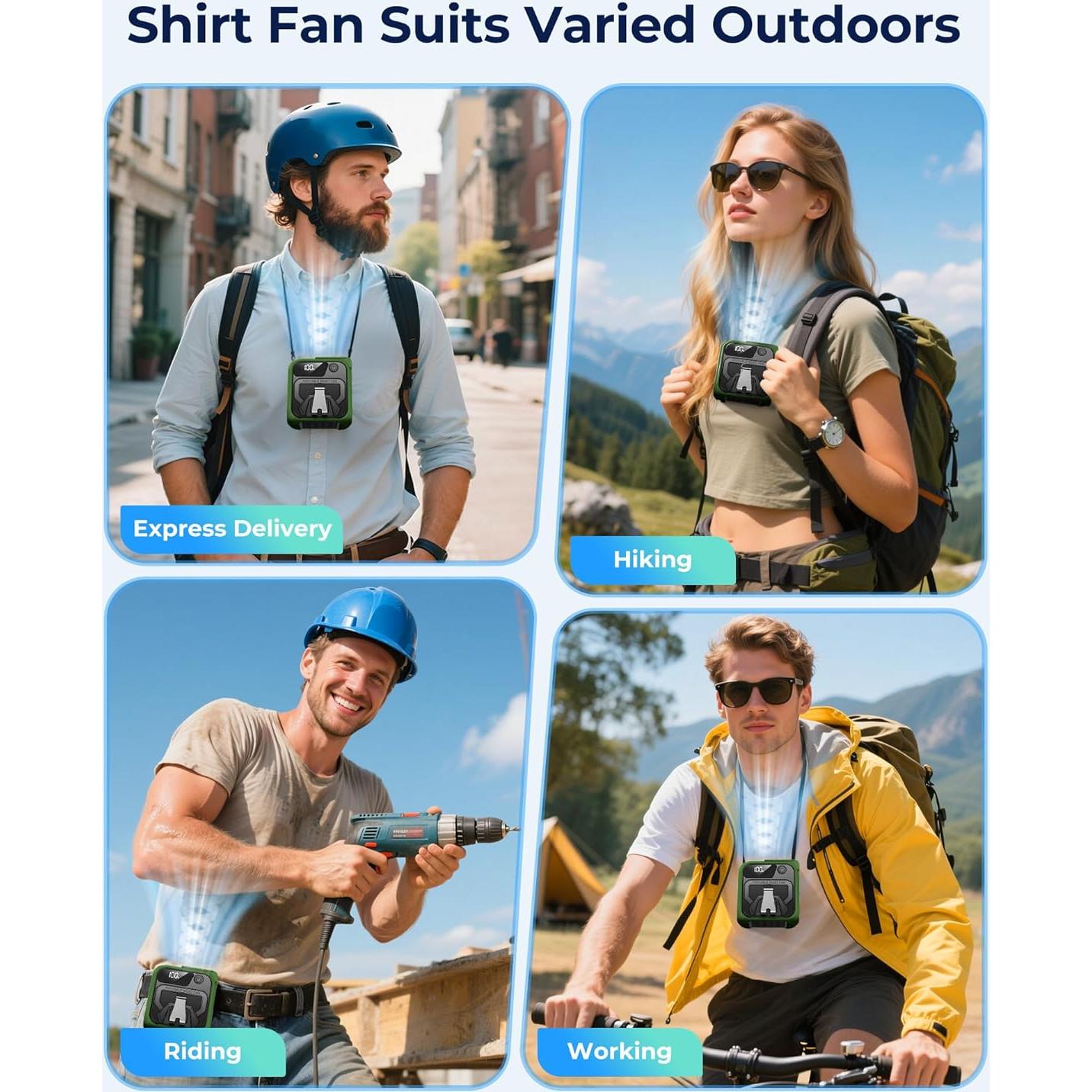 Ventilador Portátil de Cintura Joeyrras 10000mAh Verde 5 Velocidades