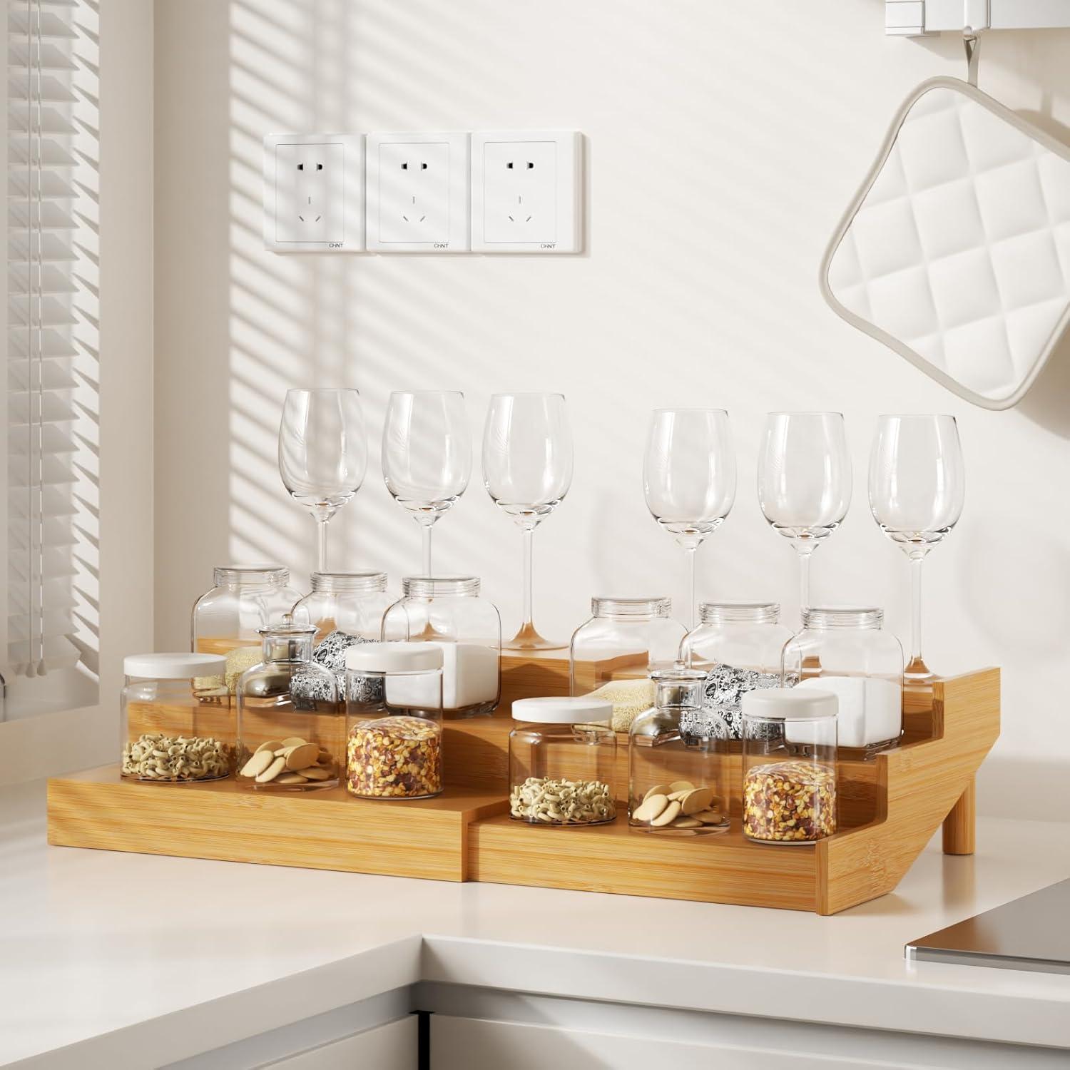 Estante de Especias de Bambú Youpehom Expandible 3 Niveles