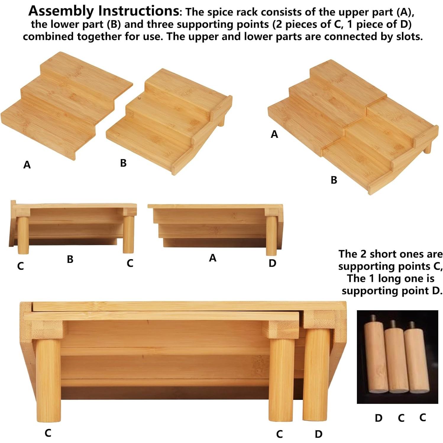 Estante de Especias de Bambú Youpehom Expandible 3 Niveles