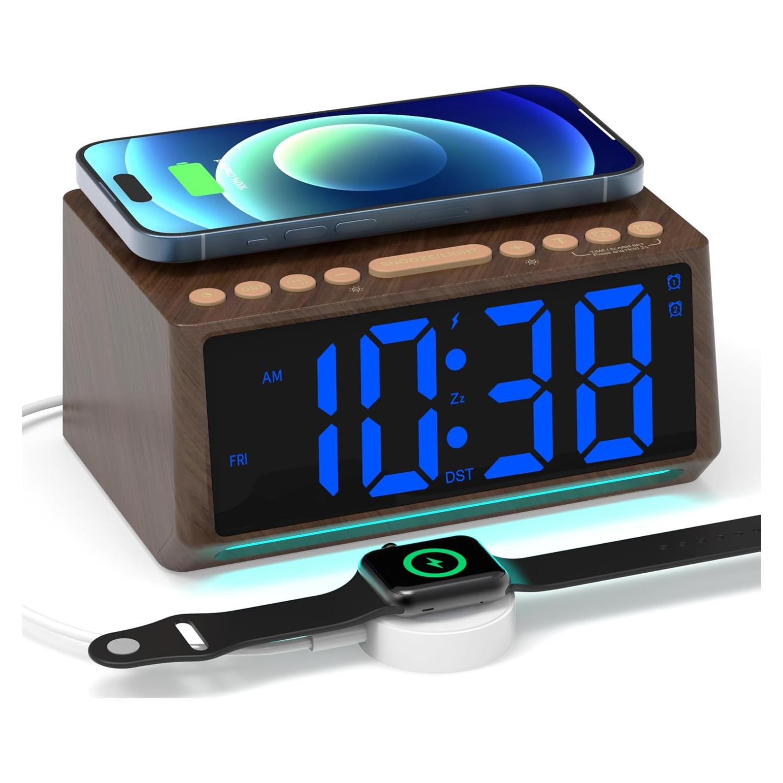 Reloj Despertador Digital Te-Rich Retro con Carga Inalámbrica