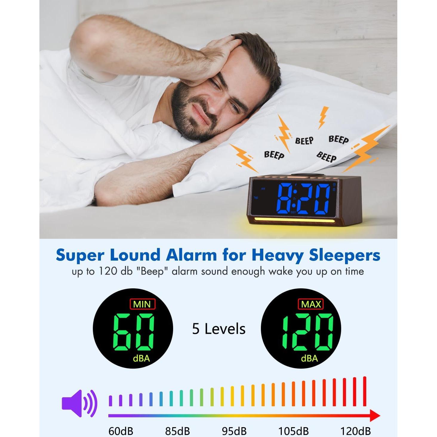 Reloj Despertador Digital Te-Rich Retro con Carga Inalámbrica