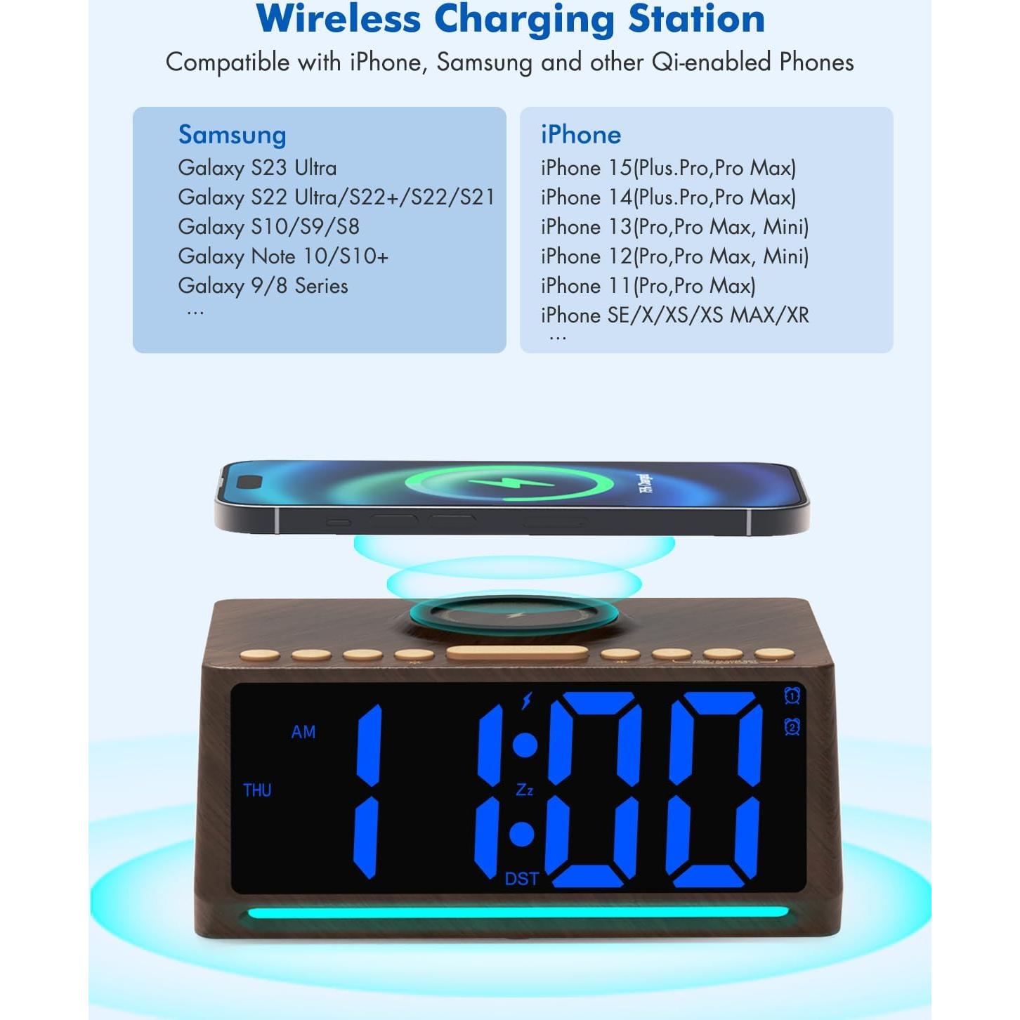 Reloj Despertador Digital Te-Rich Retro con Carga Inalámbrica