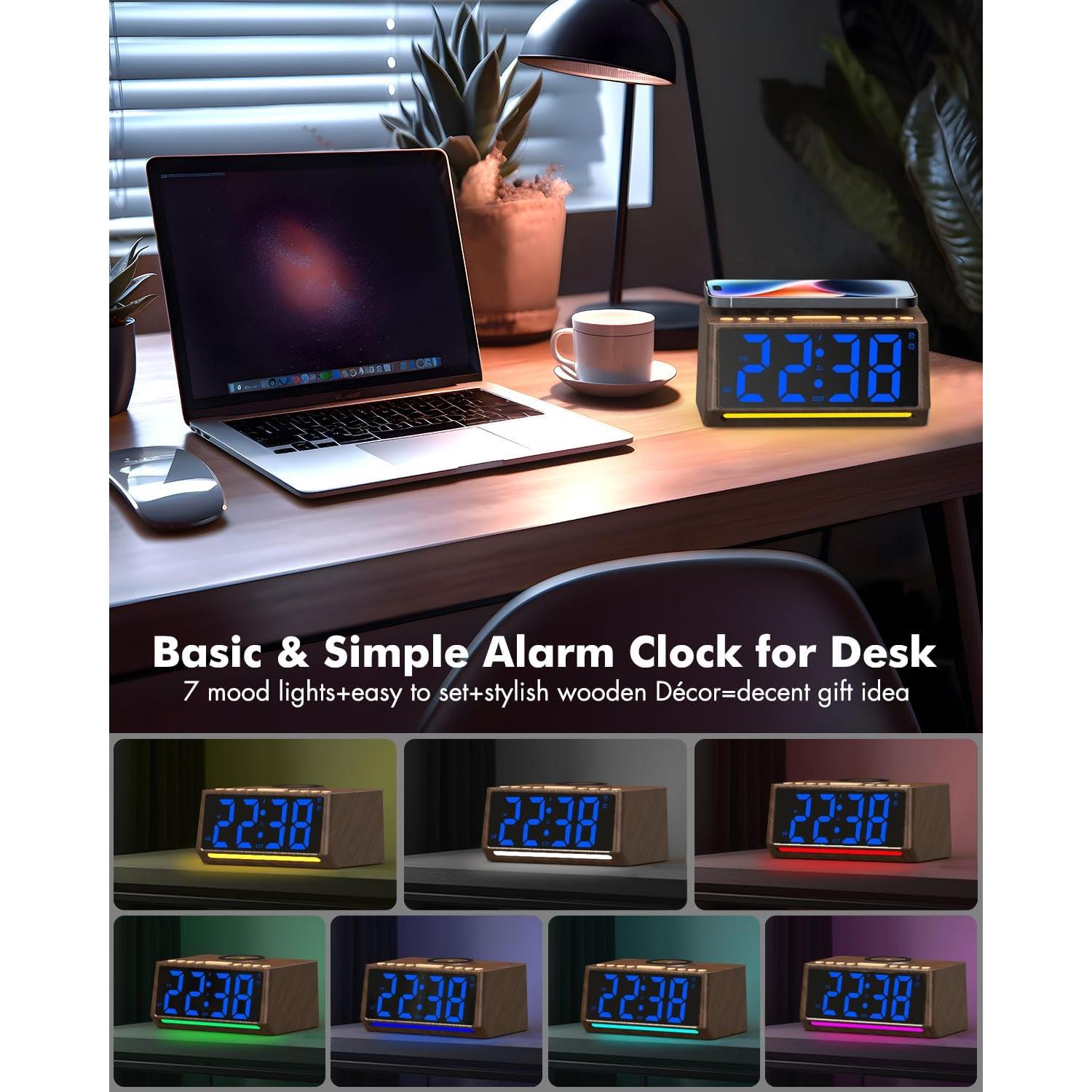 Reloj Despertador Digital Te-Rich Retro con Carga Inalámbrica