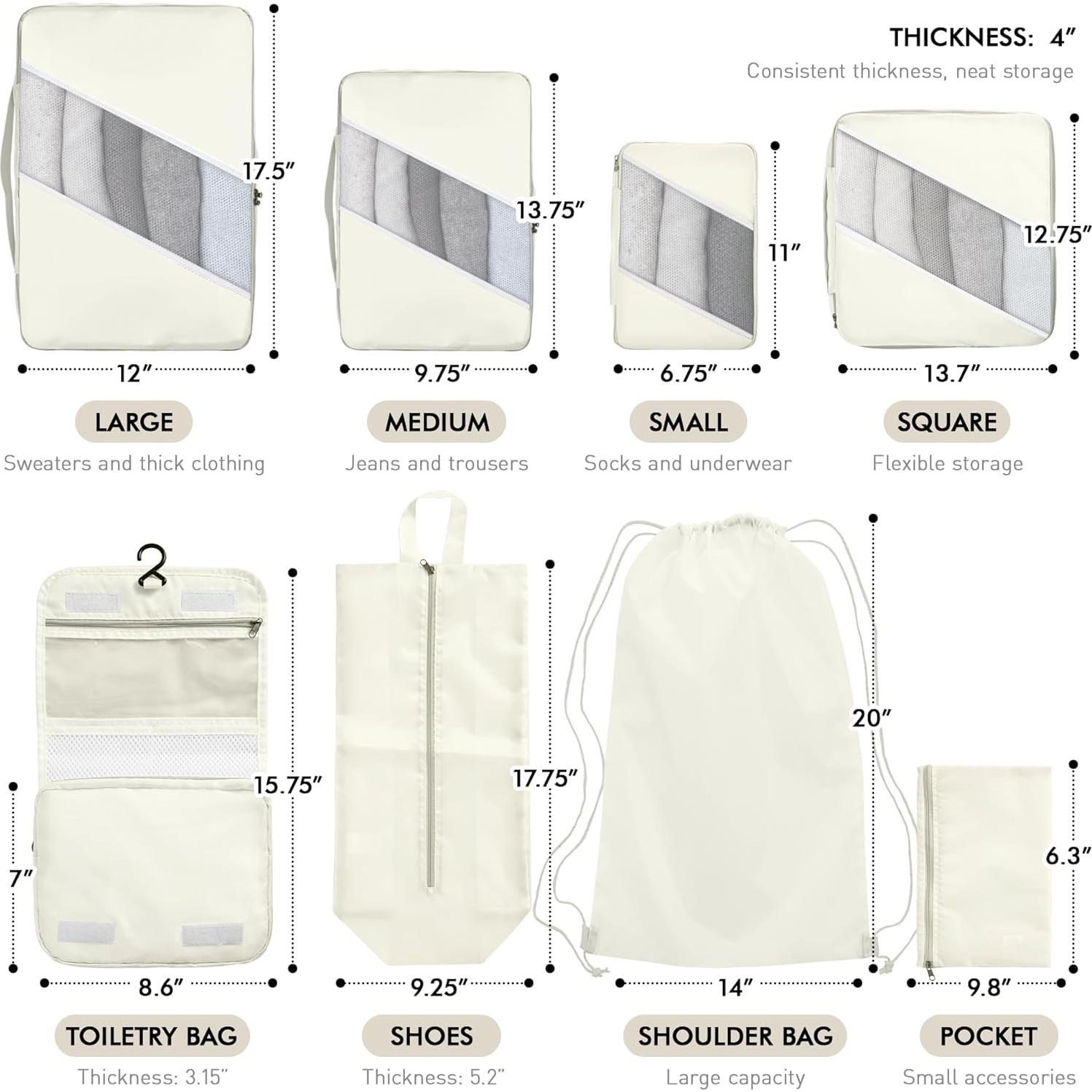 Set de Cubos de Empaque WVM 8 Piezas Beige para Viaje