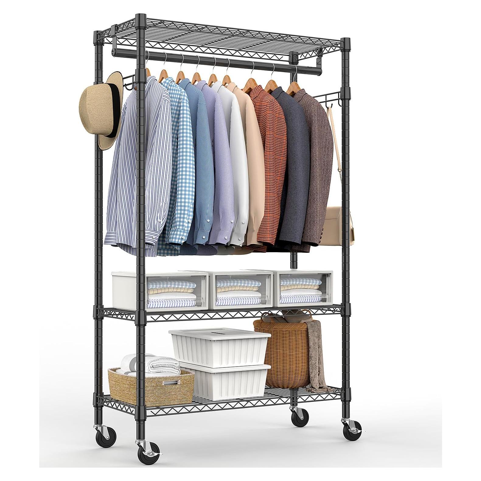 Carro de Ropa Rodante M MZG 3 Niveles Ajustable Negro 340kg