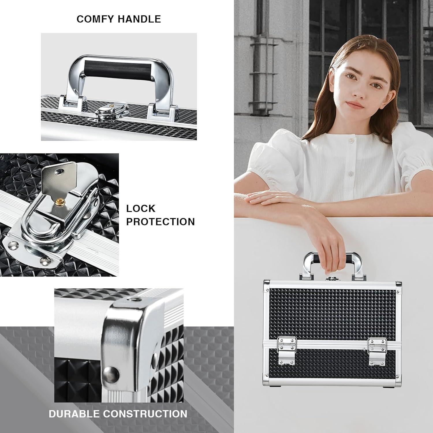 Estuche de Maquillaje Joligrace Negro 30 cm con Espejo y Soporte