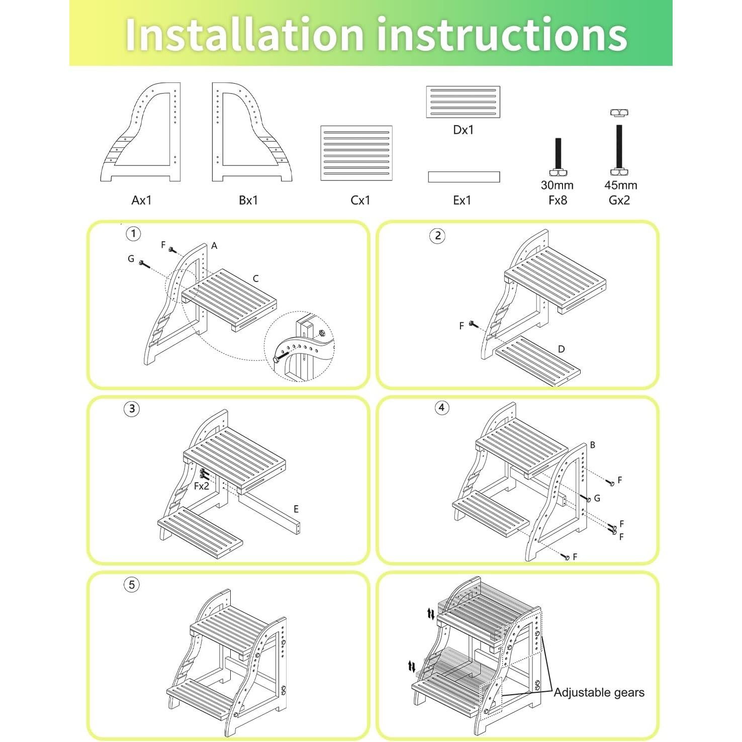 Taburete Ajustable de Madera AIMOADO para Niños y Adultos