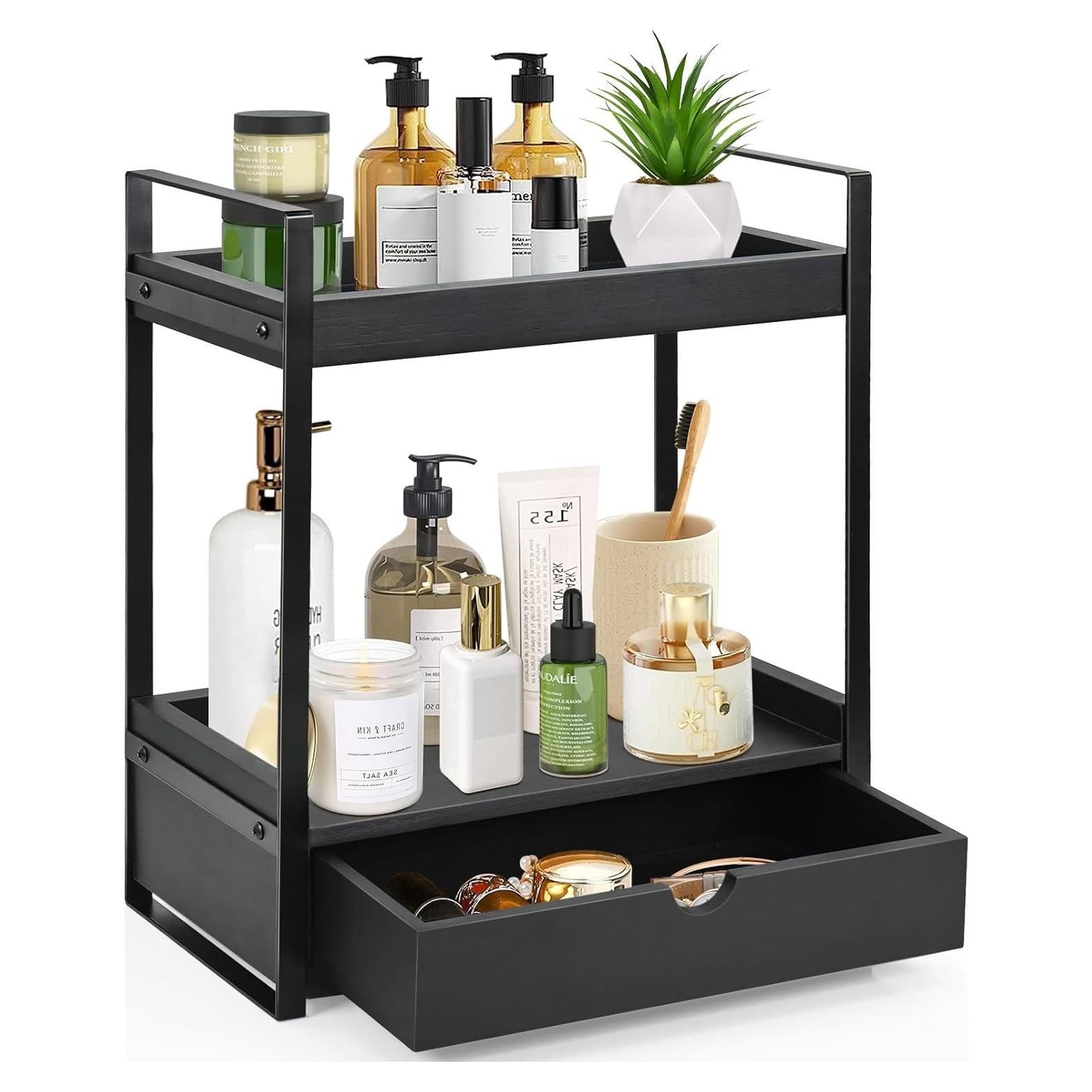 Organizador de baño Ukonvi 2 niveles con cajón - Negro