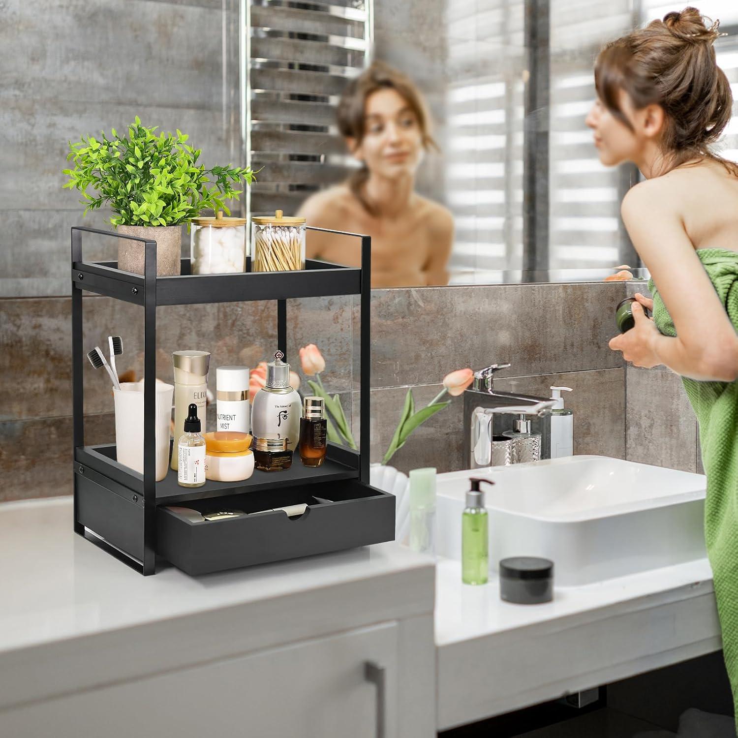 Organizador de baño Ukonvi 2 niveles con cajón - Negro