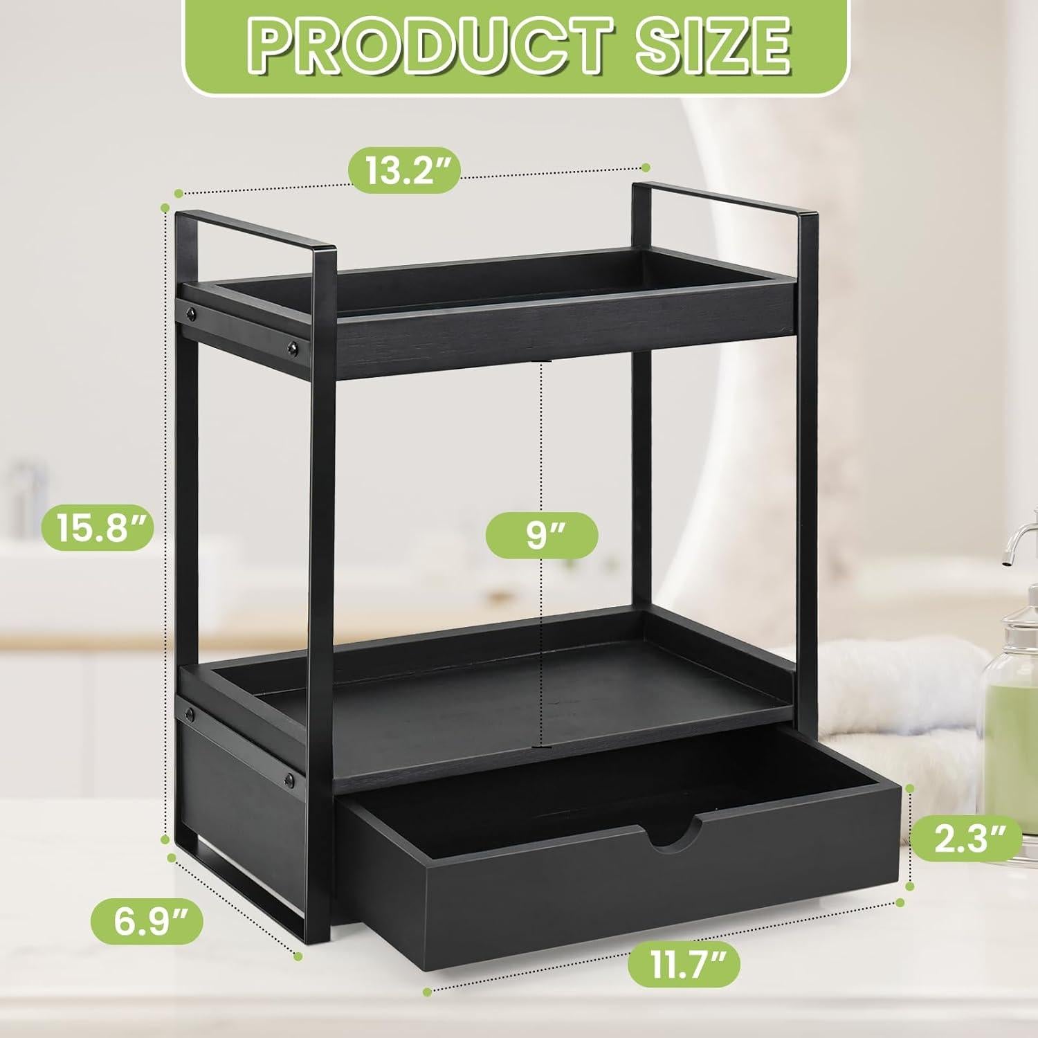 Organizador de baño Ukonvi 2 niveles con cajón - Negro
