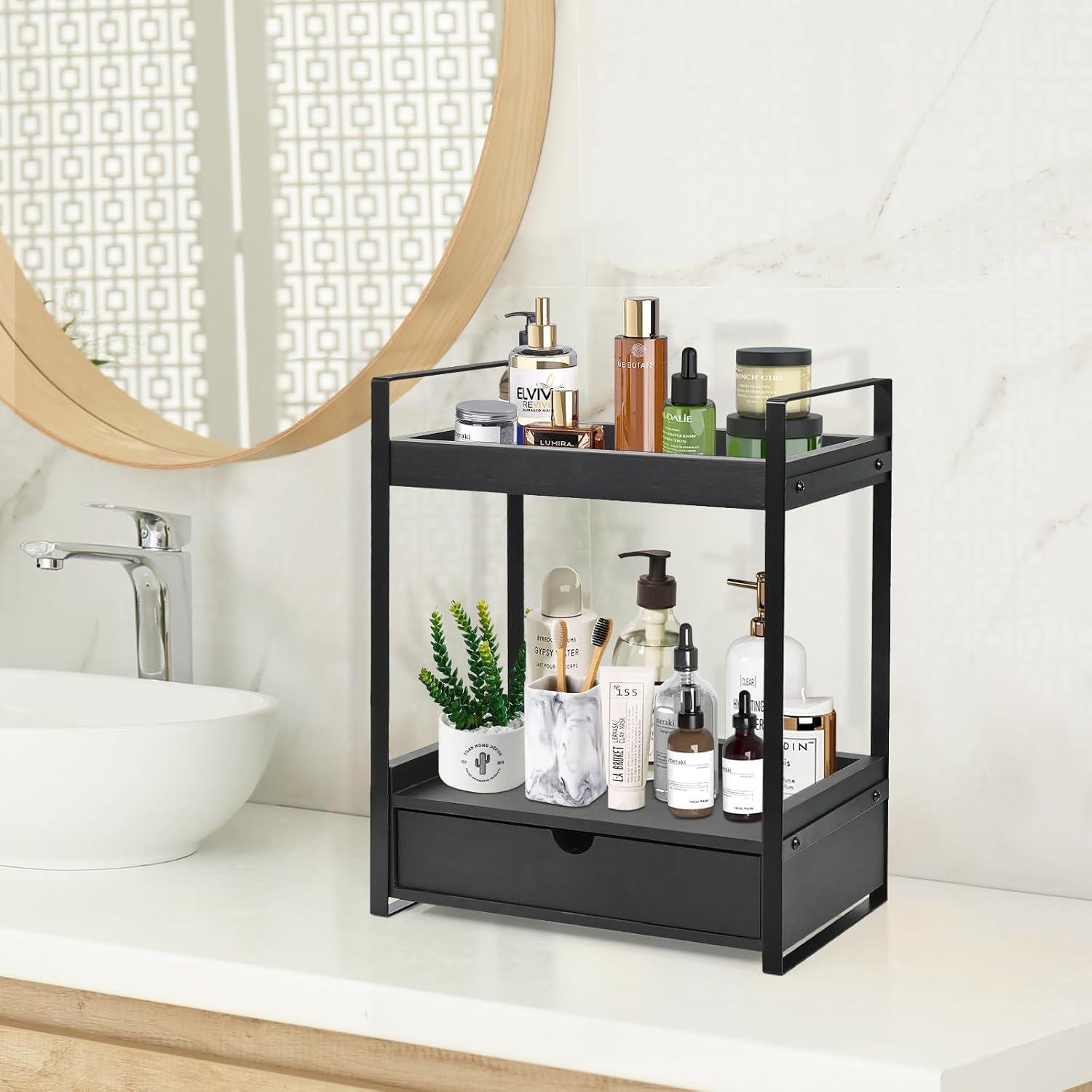 Organizador de baño Ukonvi 2 niveles con cajón - Negro