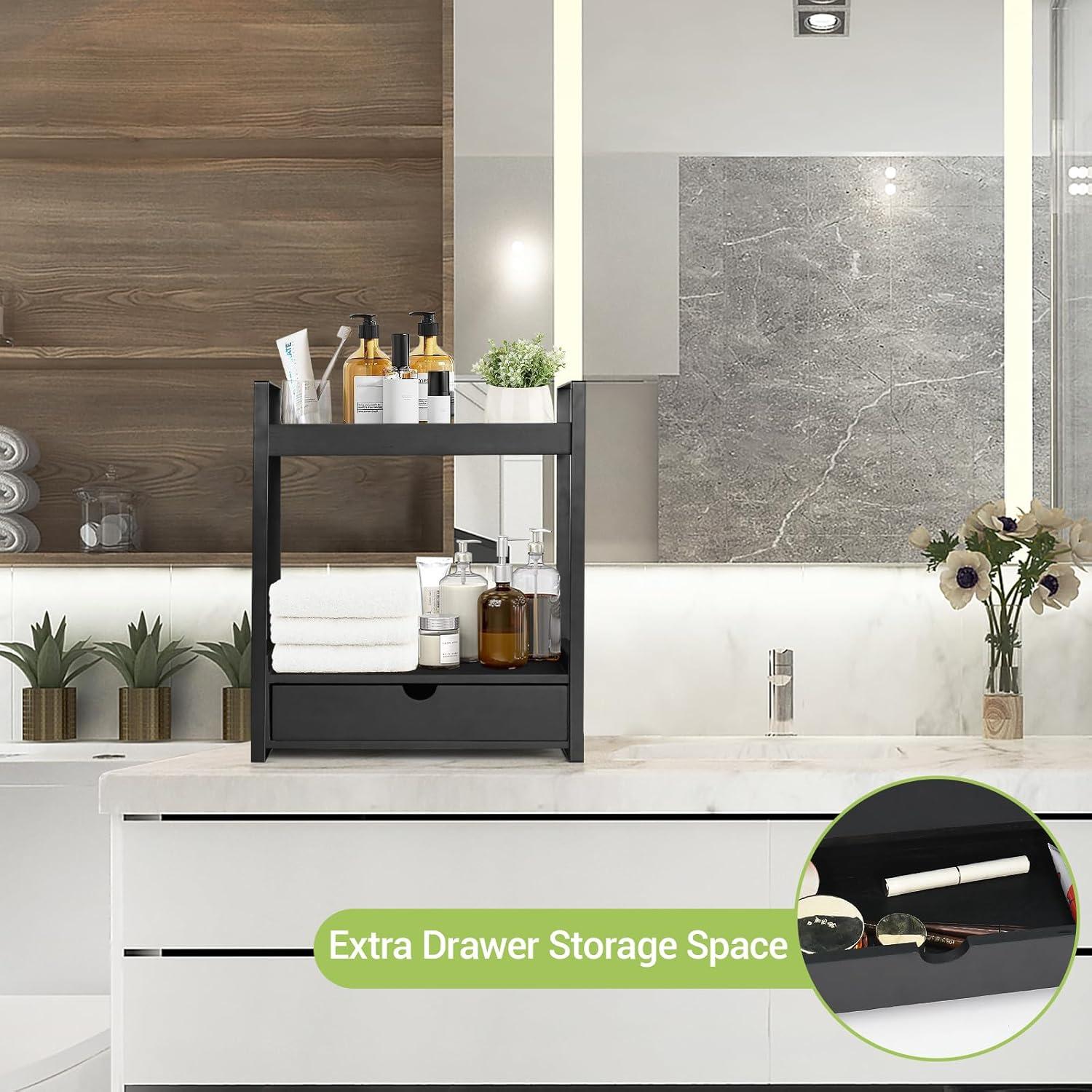 Organizador de baño Ukonvi 2 niveles con cajón - Negro