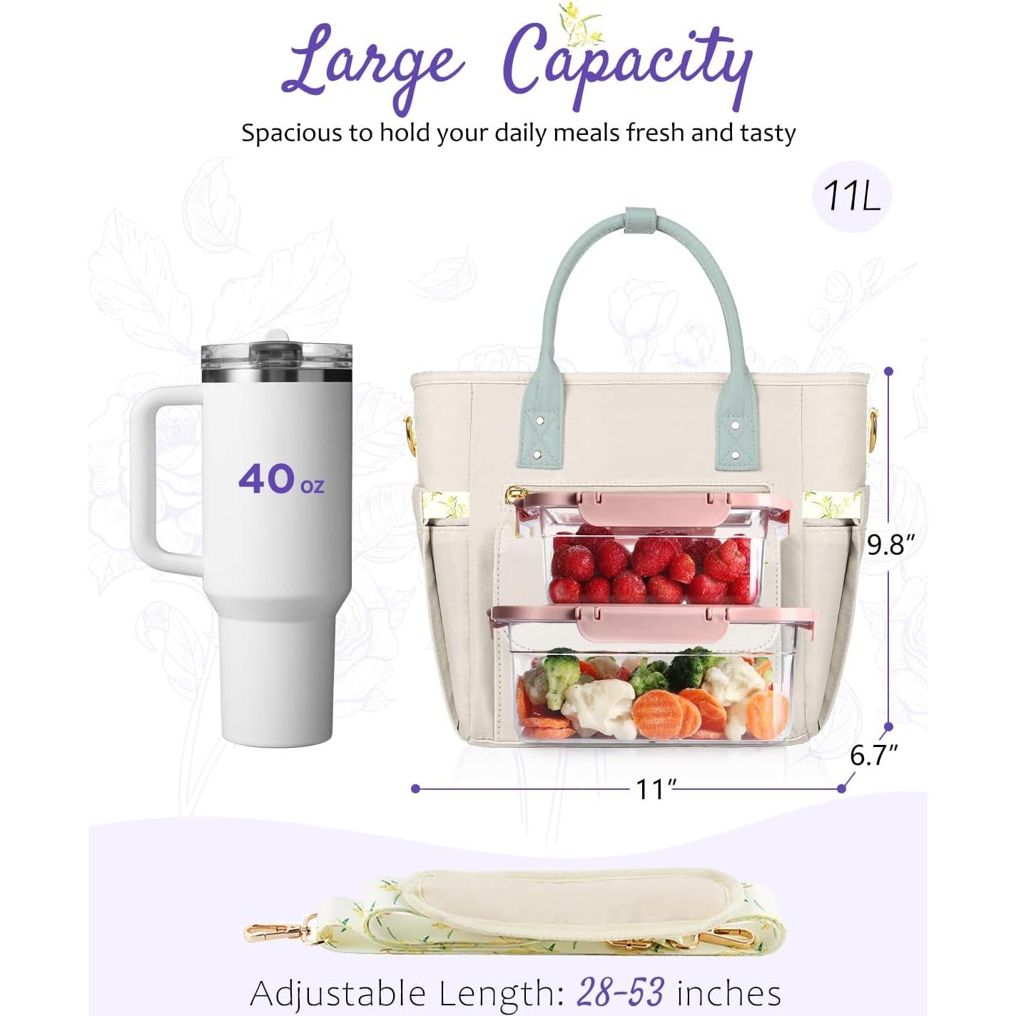 Bolsa de Almuerzo Aislada GLORIEROO Beige 11L Floral