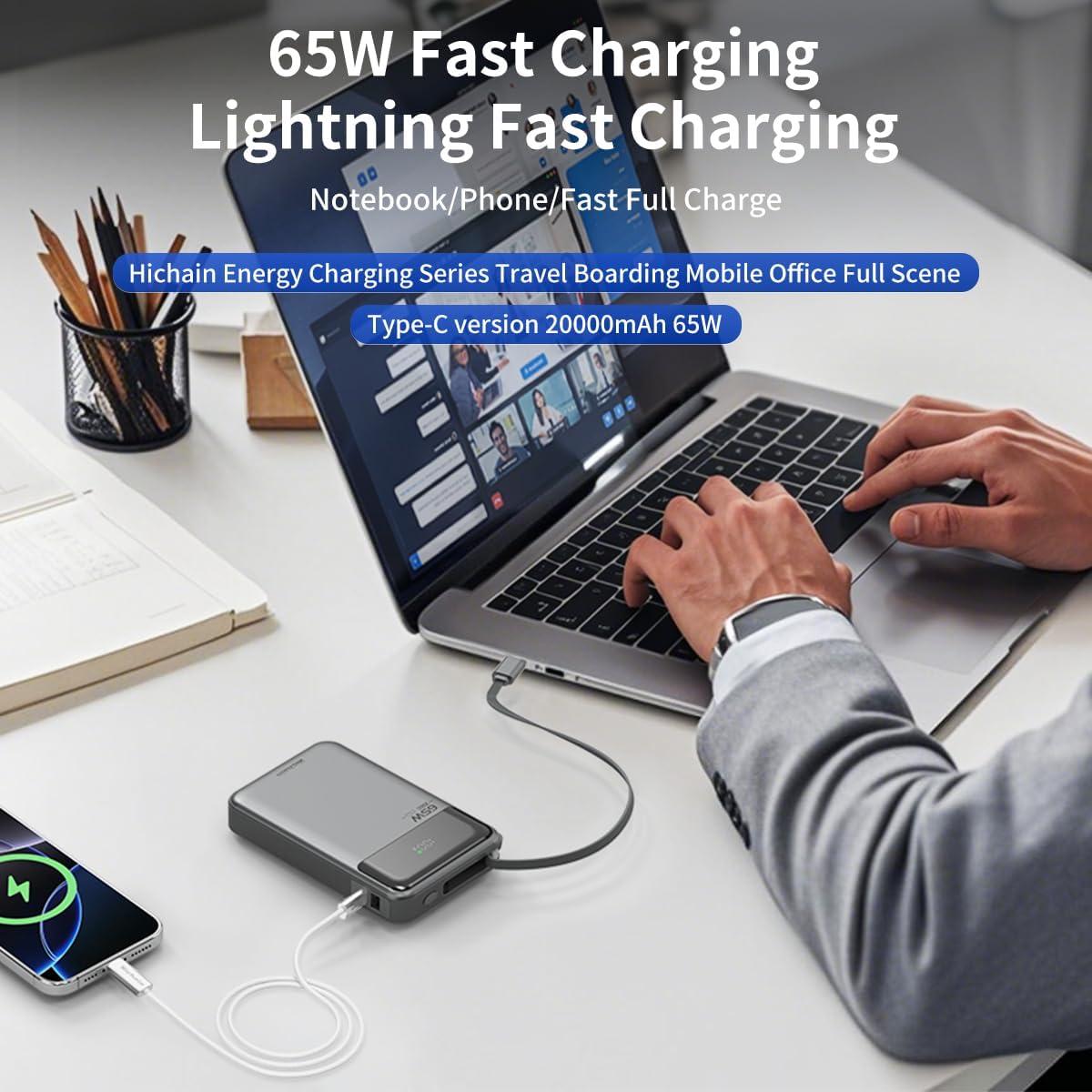 Banco de Energía Hichain 20000mAh 65W Cargador Portátil USB-C