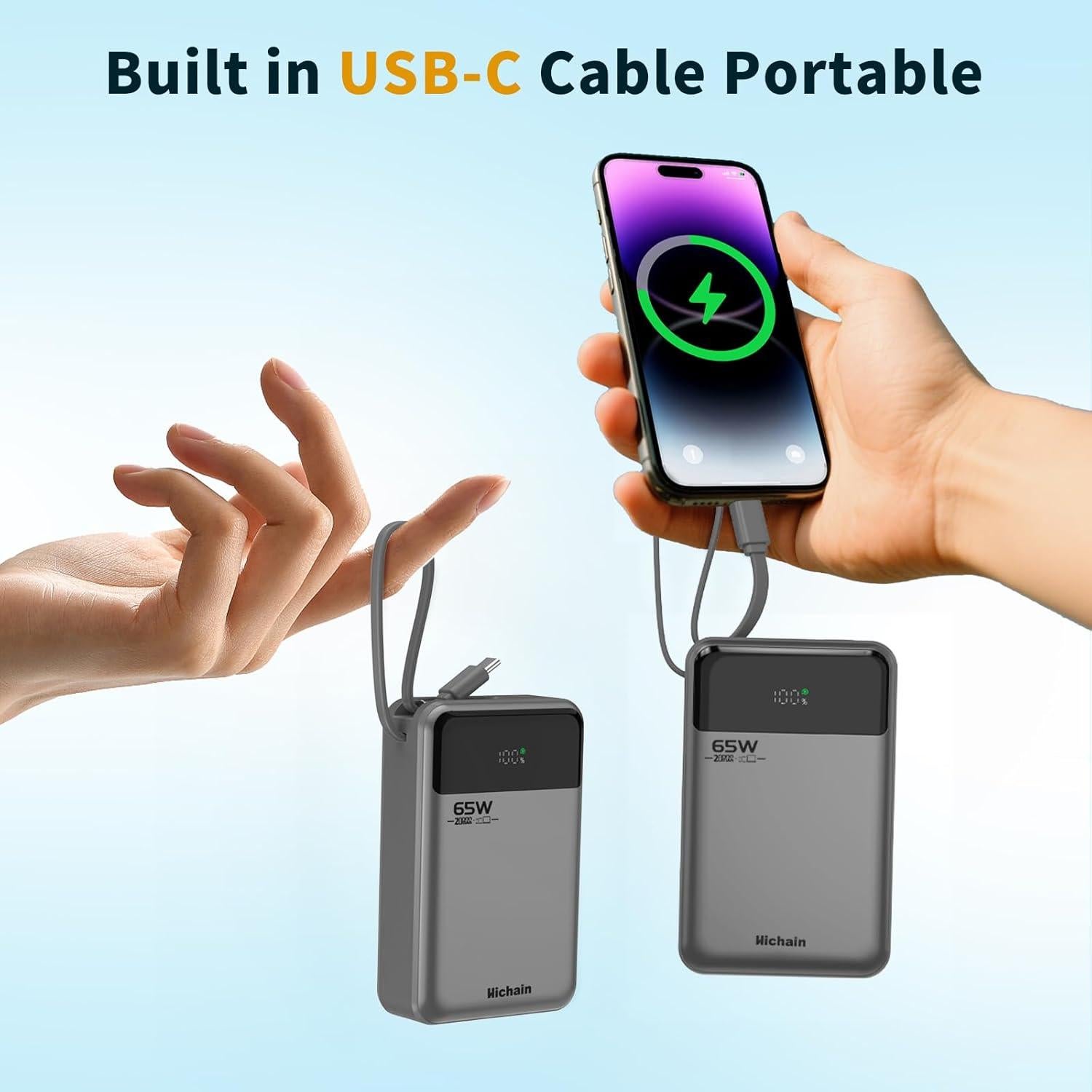 Banco de Energía Hichain 20000mAh 65W Cargador Portátil USB-C