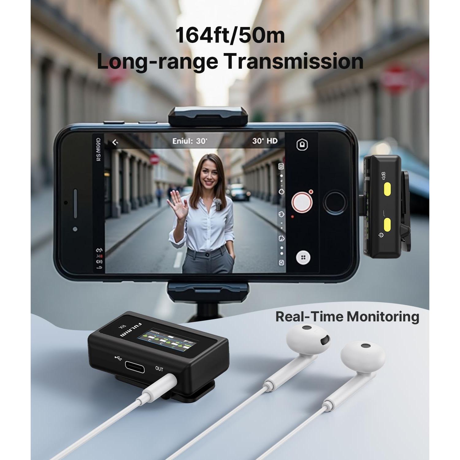 Micrófono Lavalier Inalámbrico FULAIM X6 con 4 Transmisores